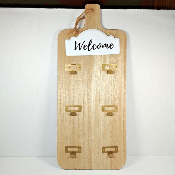Welcome Rustic Farmhouse Decor Wooden Hanging Key Holder Organizer 6 Hooks 18" - Picture 2 of 11